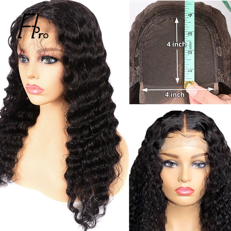 4x4 Lace Closure Wig Unit Deep Wave Glueless Virgin Hair Natural Color